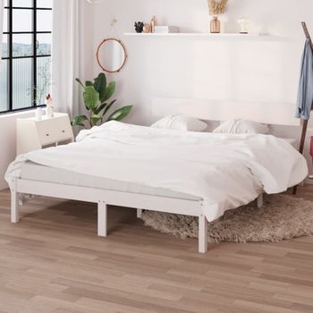 Cama Matrimonial | Cama Para Adultos | Estructura Cama Madera Pino Pequeña Doble Blanca 135x190 Cm Cfw236268