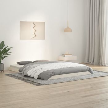 Cama Matrimonial | Cama Para Adultos | Estructura De Cama Madera Maciza De Pino Blanco 135x190 Cm Cfw634932