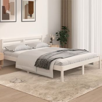 Cama Matrimonial | Cama Para Adultos | Estructura De Cama Madera Maciza De Pino Blanco 140x190 Cm Cfw600381