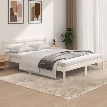 Cama Matrimonial | Cama Para Adultos | Estructura De Cama Madera Maciza De Pino Blanco 150x200 Cm Cfw589492