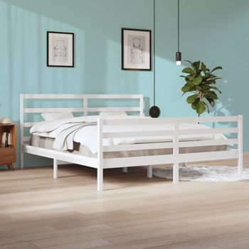 Cama Matrimonial | Cama Para Adultos | Estructura De Cama Madera Maciza De Pino Blanco 200x200 Cm Cfw409559