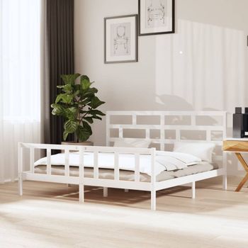 Cama Matrimonial | Cama Para Adultos | Estructura De Cama Madera Maciza De Pino Blanco 200x200 Cm Cfw197285