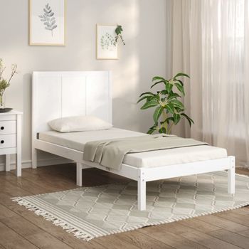 Cama Individual | Cama Para Adultos | Estructura De Cama Madera Maciza Individual Blanco 75x190 Cm Cfw683922