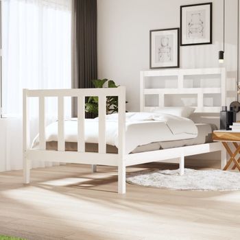 Cama Individual | Cama Para Adultos | Estructura De Cama Madera Maciza De Pino Blanco 75x190 Cm Cfw703815