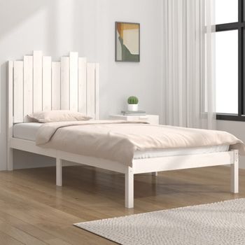 Cama Individual | Cama Para Adultos | Estructura De Cama Individual Madera Maciza Blanco 75x190 Cm Cfw617460