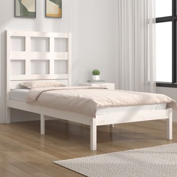 Cama Individual | Cama Para Adultos | Estructura De Cama Individual Madera Maciza Blanco 75x190 Cm Cfw713970