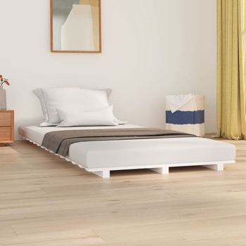 Cama Individual | Cama Para Adultos | Estructura De Cama Madera Maciza De Pino Blanco 75x190 Cm Cfw889043