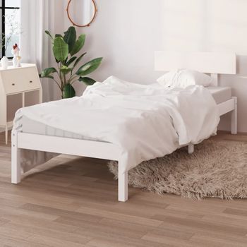 Cama Individual | Cama Para Adultos | Estructura Cama Madera Pino Pequeña Individual Blanca 90x190 Cm Cfw562910