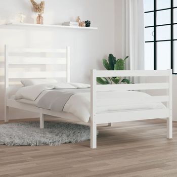 Cama Individual | Cama Para Adultos | Estructura De Cama Madera Maciza De Pino Blanco 90x200 Cm Cfw391453