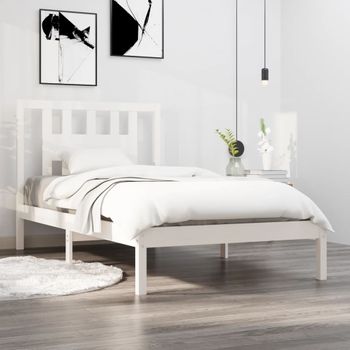 Cama Individual | Cama Para Adultos | Estructura De Cama Madera Maciza De Pino Blanco 90x200 Cm Cfw583145