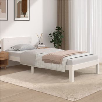 Cama Individual | Cama Para Adultos | Estructura De Cama Madera Maciza De Pino Blanco 90x200 Cm Cfw208263