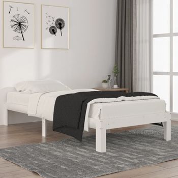 Cama Individual | Cama Para Adultos | Estructura De Cama Madera Maciza De Pino Blanco 90x200 Cm Cfw951195