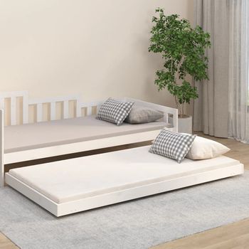 Cama Individual | Cama Para Adultos | Estructura De Cama Madera Maciza De Pino Blanco 90x200 Cm Cfw91406