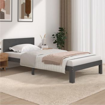 Cama Individual | Cama Para Adultos | Estructura De Cama Madera Maciza De Pino Gris 100x200 Cm Cfw538130