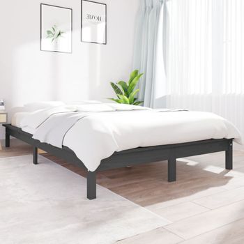 Cama Matrimonial | Cama Para Adultos | Estructura De Cama Madera Maciza De Pino Gris 120x190 Cm Cfw485103