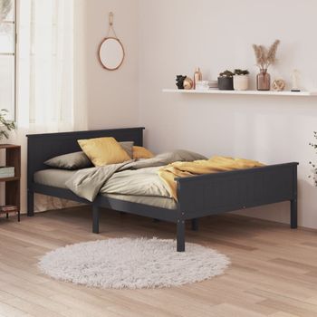 Cama Matrimonial | Cama Para Adultos | Estructura De Cama Madera Maciza De Pino Gris 120x200 Cm Cfw963889