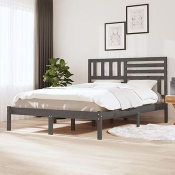 Cama Matrimonial | Cama Para Adultos | Estructura De Cama Madera Maciza De Pino Gris 120x200 Cm Cfw284443