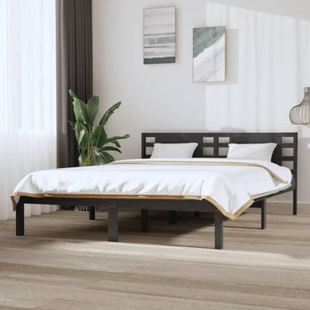 Cama Matrimonial | Cama Para Adultos | Estructura De Cama Madera Maciza De Pino Gris 120x200 Cm Cfw921684