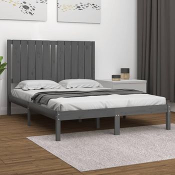 Cama Matrimonial | Cama Para Adultos | Estructura De Cama Madera Maciza De Pino Gris 120x200 Cm Cfw877407