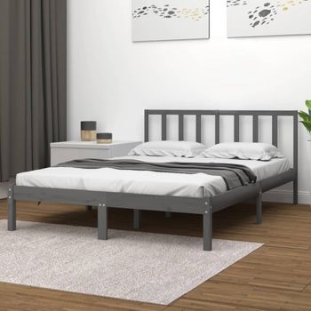 Cama Matrimonial | Cama Para Adultos | Estructura De Cama Madera Maciza De Pino Gris 120x200 Cm Cfw852900