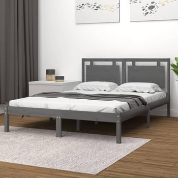 Cama Matrimonial | Cama Para Adultos | Estructura De Cama Madera Maciza De Pino Gris 120x200 Cm Cfw941212