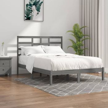 Cama Matrimonial | Cama Para Adultos | Estructura De Cama Madera Maciza De Pino Gris 120x200 Cm Cfw118966