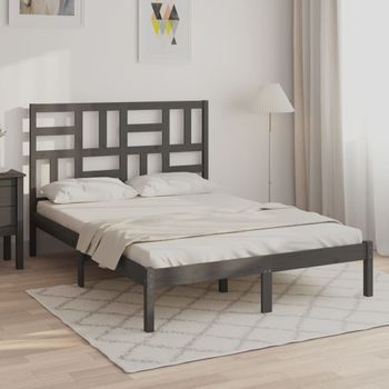 Cama Matrimonial | Cama Para Adultos | Estructura De Cama Madera Maciza De Pino Gris 120x200 Cm Cfw101424