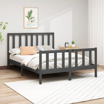 Cama Matrimonial | Cama Para Adultos | Estructura De Cama Madera Maciza De Pino Gris 150x200 Cm Cfw667693