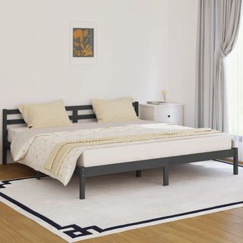 Cama Matrimonial | Cama Para Adultos | Estructura De Cama Madera Maciza De Pino Gris 200x200 Cm Cfw821232