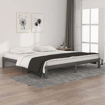 Cama Matrimonial | Cama Para Adultos | Estructura De Cama Madera Maciza De Pino Gris 200x200 Cm Cfw429764