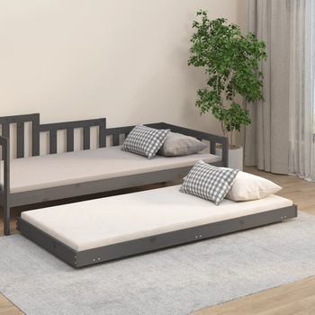 Cama Individual | Cama Para Adultos | Estructura De Cama Madera Maciza De Pino Gris 75x190 Cm Cfw319638