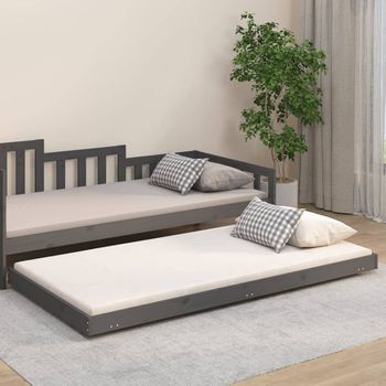 Cama Individual | Cama Para Adultos | Estructura De Cama Madera Maciza De Pino Gris 80x200 Cm Cfw457987