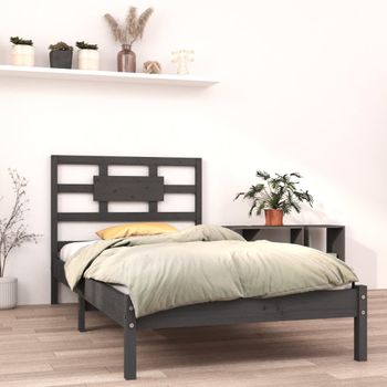 Cama Individual | Cama Para Adultos | Estructura De Cama Madera Maciza De Pino Gris 90x200 Cm Cfw655698