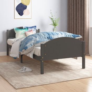 Cama Individual | Cama Para Adultos | Estructura De Cama Madera Maciza De Pino Gris Oscuro 100x200 Cm Cfw862251