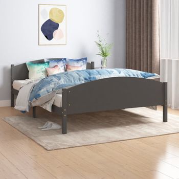 Cama Matrimonial | Cama Para Adultos | Estructura De Cama Madera Maciza De Pino Gris Oscuro 140x200 Cm Cfw945091