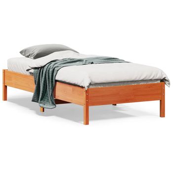 Cama Individual | Cama Para Adultos | Estructura De Cama Madera Maciza De Pino Marrón Cera 75x190 Cm Cfw37361