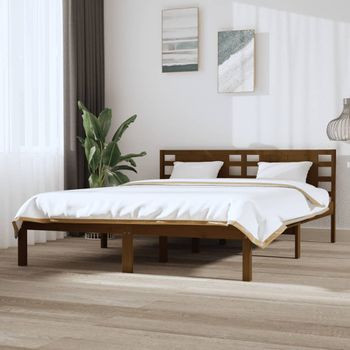 Cama Matrimonial | Cama Para Adultos | Estructura De Cama Madera Maciza De Pino Marrón Miel 120x200 Cm Cfw283129