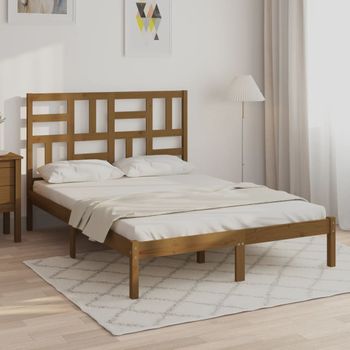 Cama Matrimonial | Cama Para Adultos | Estructura De Cama Madera Maciza De Pino Marrón Miel 120x200 Cm Cfw300051