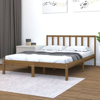 Cama Matrimonial | Cama Para Adultos | Estructura De Cama Madera Maciza De Pino Marrón Miel 120x200 Cm Cfw667968