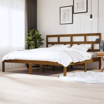 Cama Matrimonial | Cama Para Adultos | Estructura De Cama Madera Maciza De Pino Marrón Miel 200x200 Cm Cfw109121