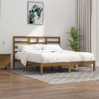 Cama Matrimonial | Cama Para Adultos | Estructura De Cama Madera Maciza De Pino Marrón Miel 200x200 Cm Cfw950855