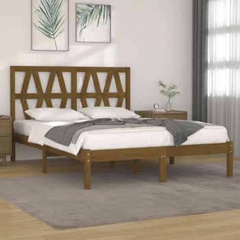 Cama Matrimonial | Cama Para Adultos | Estructura De Cama Madera Maciza De Pino Marrón Miel 200x200 Cm Cfw699059