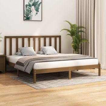 Cama Matrimonial | Cama Para Adultos | Estructura De Cama Madera Maciza De Pino Marrón Miel 200x200 Cm Cfw983632