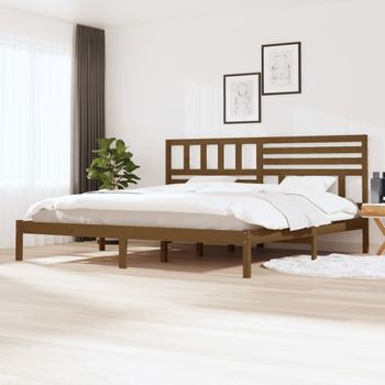 Cama Matrimonial | Cama Para Adultos | Estructura De Cama Madera Maciza De Pino Marrón Miel 200x200 Cm Cfw737814