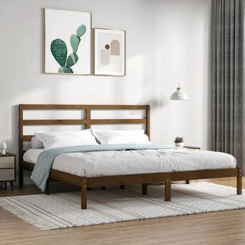 Cama Matrimonial | Cama Para Adultos | Estructura De Cama Madera Maciza De Pino Marrón Miel 200x200 Cm Cfw410492