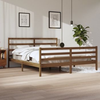 Cama Matrimonial | Cama Para Adultos | Estructura De Cama Madera Maciza De Pino Marrón Miel 200x200 Cm Cfw409750