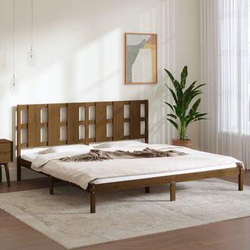 Cama Matrimonial | Cama Para Adultos | Estructura De Cama Madera Maciza De Pino Marrón Miel 200x200 Cm Cfw869649