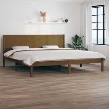 Cama Matrimonial | Cama Para Adultos | Estructura De Cama Madera Maciza De Pino Marrón Miel 200x200 Cm Cfw725633