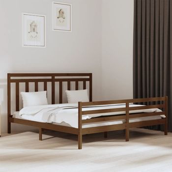 Cama Matrimonial | Cama Para Adultos | Estructura De Cama Madera Maciza De Pino Marrón Miel 200x200 Cm Cfw725446