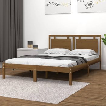 Cama Matrimonial | Cama Para Adultos | Estructura De Cama Madera Maciza De Pino Marrón Miel 200x200 Cm Cfw484769